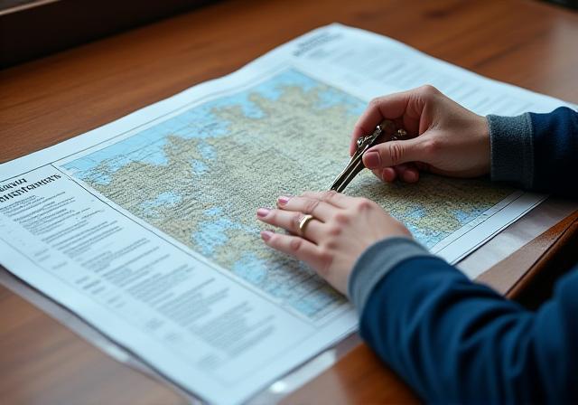 Close up of a professional geologist reviewing legal documents and maps